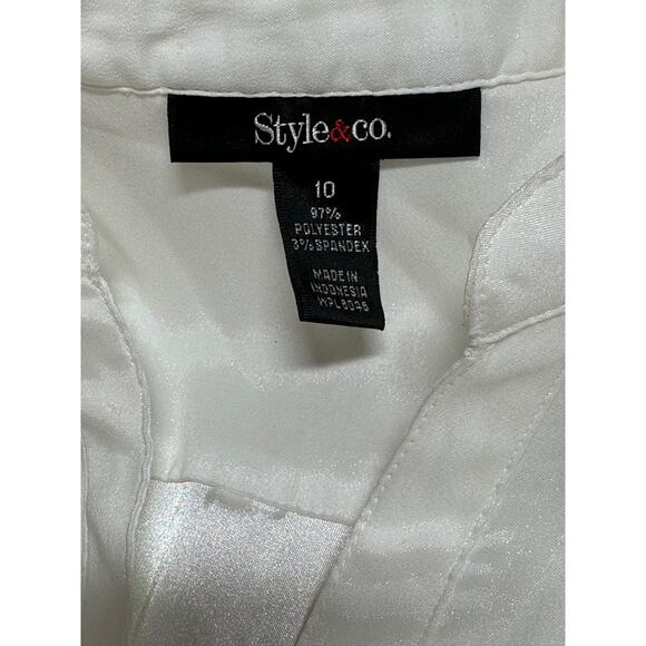Style & Co Top Women 10 Ivory Satiny Button Up Long Sleeve Clean Girl Minimalist - Picture 6 of 9